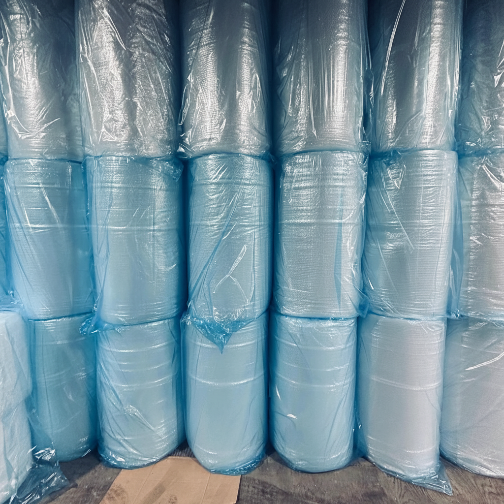Stock de rouleaux de film étirable et papier bulle chez Jaro Emballage – grossiste en matériaux d'emballage en France